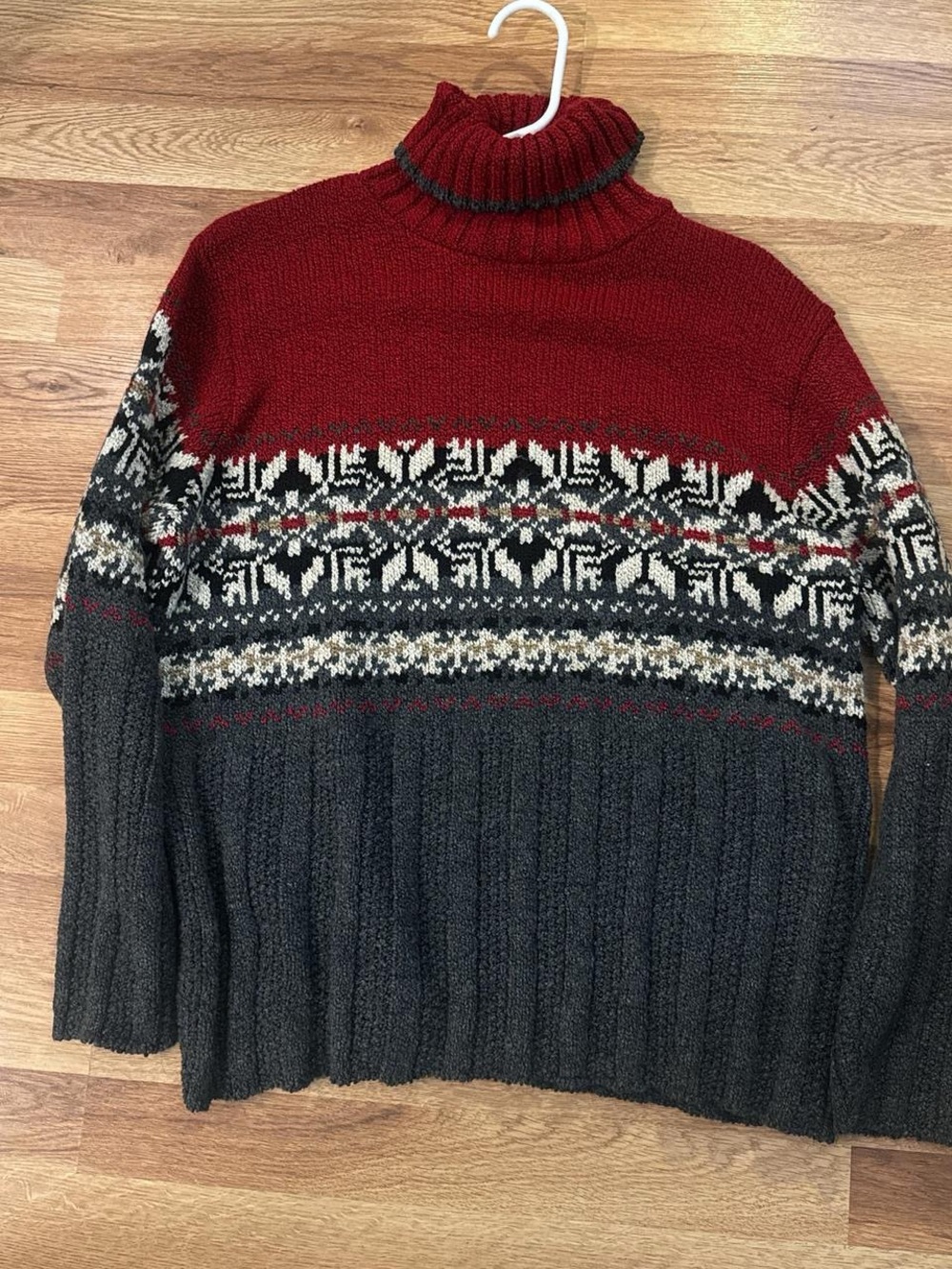 Classic Elements Red and Charcoal Fair Isle Turtleneck Sweater